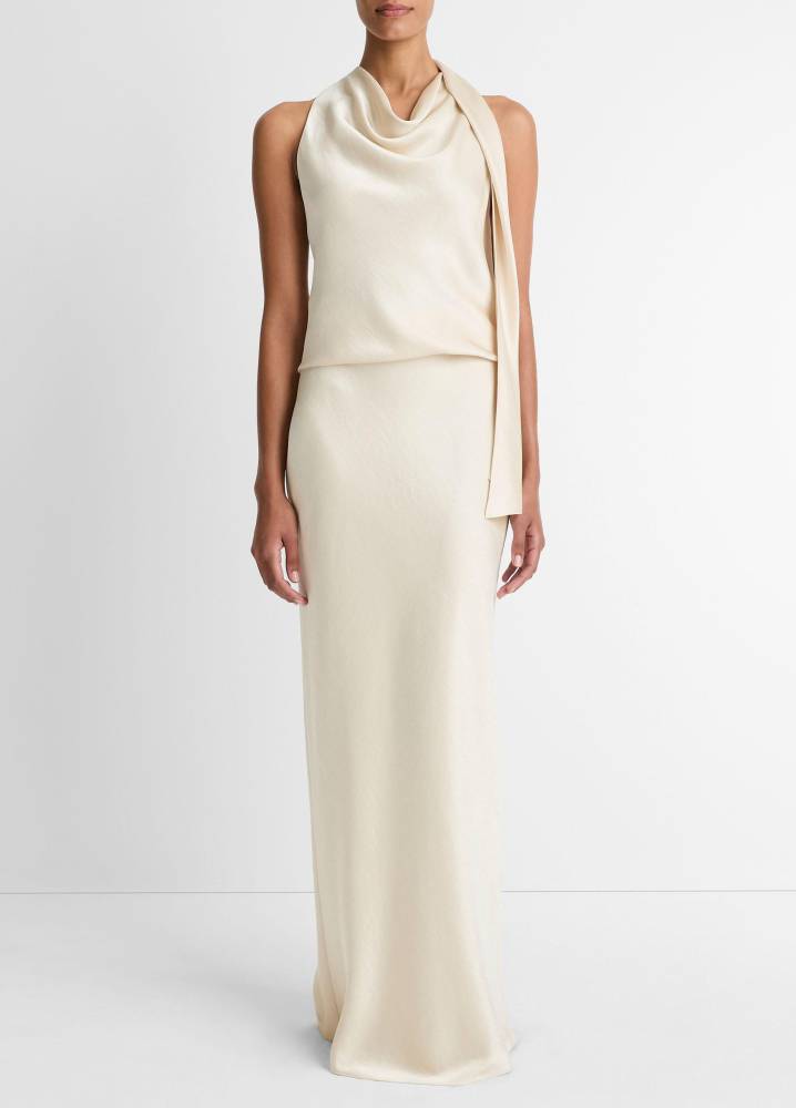 FLUID SATIN BIAS COLUMN SKIRT